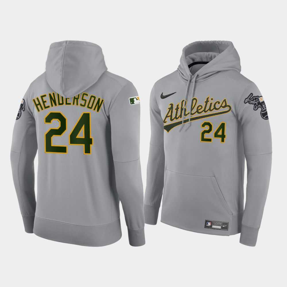 Men Oakland Athletics 24 Henderson gray road hoodie 2021 MLB Nike Jerseys